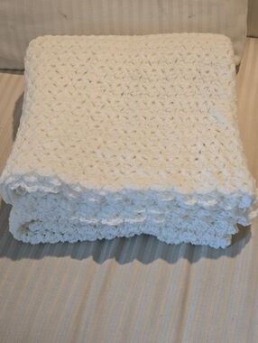 Handmade White Crochet Blanket